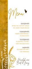 Romantische oker-gele menukaart met wilde bloemen