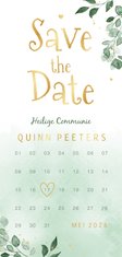 Save the date communie kalender waterverf goud takjes