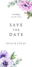 Save the date kaart met anemoontjes eucalyptus 