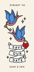 Save the date kaart met tattoo style illustratie