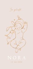 Schattig geboortekaartje van meisje met knuffeldoekje konijn
