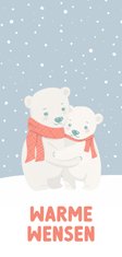 Schattig kerstkaartje met knuffelende ijsbeertjes wensen