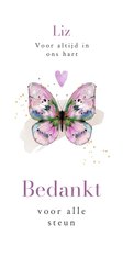 Stijlvolle bedankkaart vlinder watercolor hartje lila