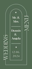 Stijlvolle menukaart bruiloft bogen grafisch olijfgroen