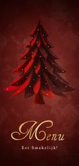 Stijlvolle menukaart voor kerst met rode kerstboom en goud