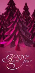 Stijlvolle nieuwjaarskaart met kerstbomen bos in trendy roze