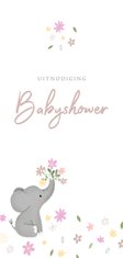 Stijlvolle uitnodiging babyshower met olifantje & bloemetjes