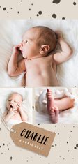 Trendy geboortekaartje met 3 foto's