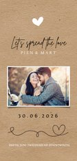 Trendy kraftlook trouwkaart met eigen foto