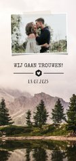 Trouwkaart natuur berglandschap met eigen foto en trouwdatum