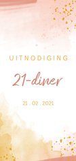 Uitnodiging 21 diner waterverf oker goud met roze
