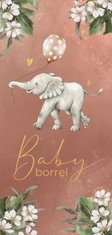 Uitnodiging babyborrel met olifantje en ballon