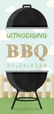 Uitnodiging BBQ met barbecue, hekje en wolken