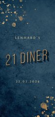 Uitnodiging donkerblauw 21 diner met gouden accenten