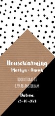 Uitnodiging housewarming grafisch zwart-wit huis en stippen