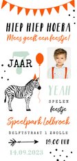 Uitnodiging kinderfeestje unisex zebra feestelijk