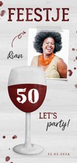 Uitnodiging verjaardag wijnglas met foto en leeftijd