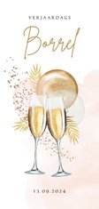 Uitnodiging verjaardagborrel champagne botanisch ballonnen