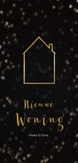  Verhuiskaart kerst langwerpig zwart met huis van goud