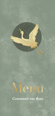 Waterverf groen textuur menukaarten met gouden kraanvogel