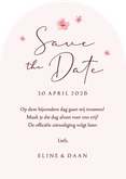 Boogkaart save the date lente bloesem roze romantisch Achterkant
