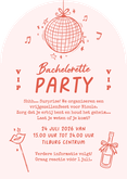 Boogkaart uitnodiging vrijgezellenfeest doodle illustratie Achterkant