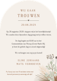 Botanische trouwkaart in boogvorm met droogbloemen en foto  Achterkant