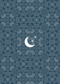 Geboortekaartje patroon en kader met maan donkerblauw Achterkant