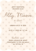 Golvend geboortekaartje polka dot beige Achterkant