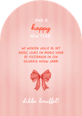 Hippe boog kerstkaart strikjes kerstboom hartjes en hulst Achterkant