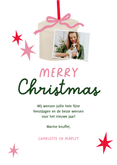 Hippe kerstkaart strepen strikje sterren merry christmas Achterkant