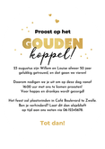 Jubileumfeest uitnodiging gouden huwelijk wijn foto Achterkant