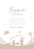 Kerstkaart boogvorm beige kerststal engel sterren Achterkant