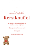 Kerstkaart boogvorm rood teddybeer kerstknuffel hartjes Achterkant