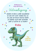 Kinderfeestje uitnodiging pilvorm dino raptor confetti foto Achterkant
