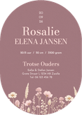 Klassiek ovaal geboortekaartje donker roze met bloemen Achterkant
