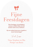 Klassieke kerstkaart boogvorm met foto en rode strik Achterkant