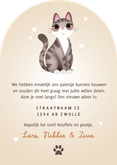 Lieve verhuiskaart kat kattenmand en planten in boogvorm Achterkant