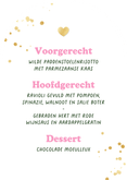 Menukaart hip streepjes kerst diner hartjes goud Achterkant