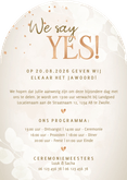 Moderne trouwkaart eucalyptus we say yes hartjes en foto Achterkant