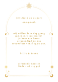 Originele trouwkaart astrologie boogvorm zon met goudfolie Achterkant