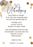 Originele uitnodiging verjaardag 50 jaar cijferballon goud Achterkant