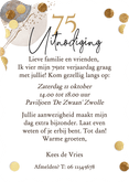 Originele uitnodiging verjaardag 75jaar cijferballon goud Achterkant