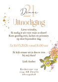 Originele uitnodigingskaart 21 diner kleurrijke bloemen foto Achterkant