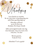 Originele uitnodigingskaart verjaardag 60 cijferballon goud Achterkant