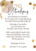 Originele uitnodigingskaart verjaardag 70 jaar ballon verf Achterkant