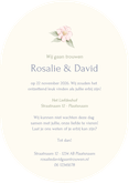 Romantische ovale trouwkaart strik met aquarel bloemen Achterkant