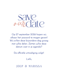Save the date kaartje ovaal met roze streepjes save our date Achterkant