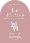 Schattig roze geboortekaartje boog met olifantje meisje Achterkant