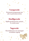 Stijlvolle menukaart kerst strik sterren goud boog Achterkant